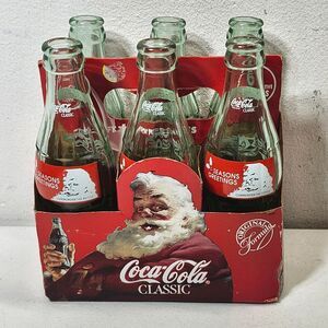 Holiday Coca Cola Classic Santa VTG  Bottle Six Pack With Holder Commerative